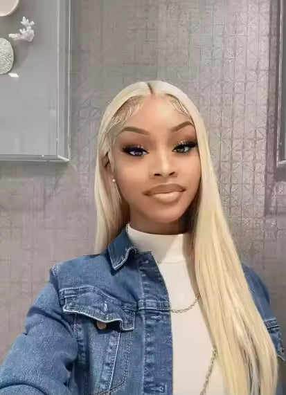 Perruque Blonde Lisse en Cheveux Naturels 613 | Lace Frontale HD 13x4  Densité 200%
