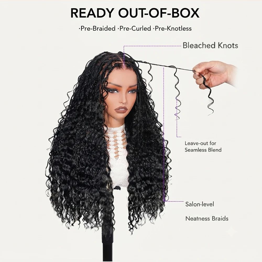 Knotless Boho Braids Perücke Glueless | 13x4 Schweizer Lace Front 250% Dichte | 14–26 Zoll