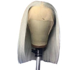 Perruque Bob Droit Gris Cheveux Naturels | Lace Frontale HD 13x4 Densité 210% | Cheveux 100% Remy 12 Pouces