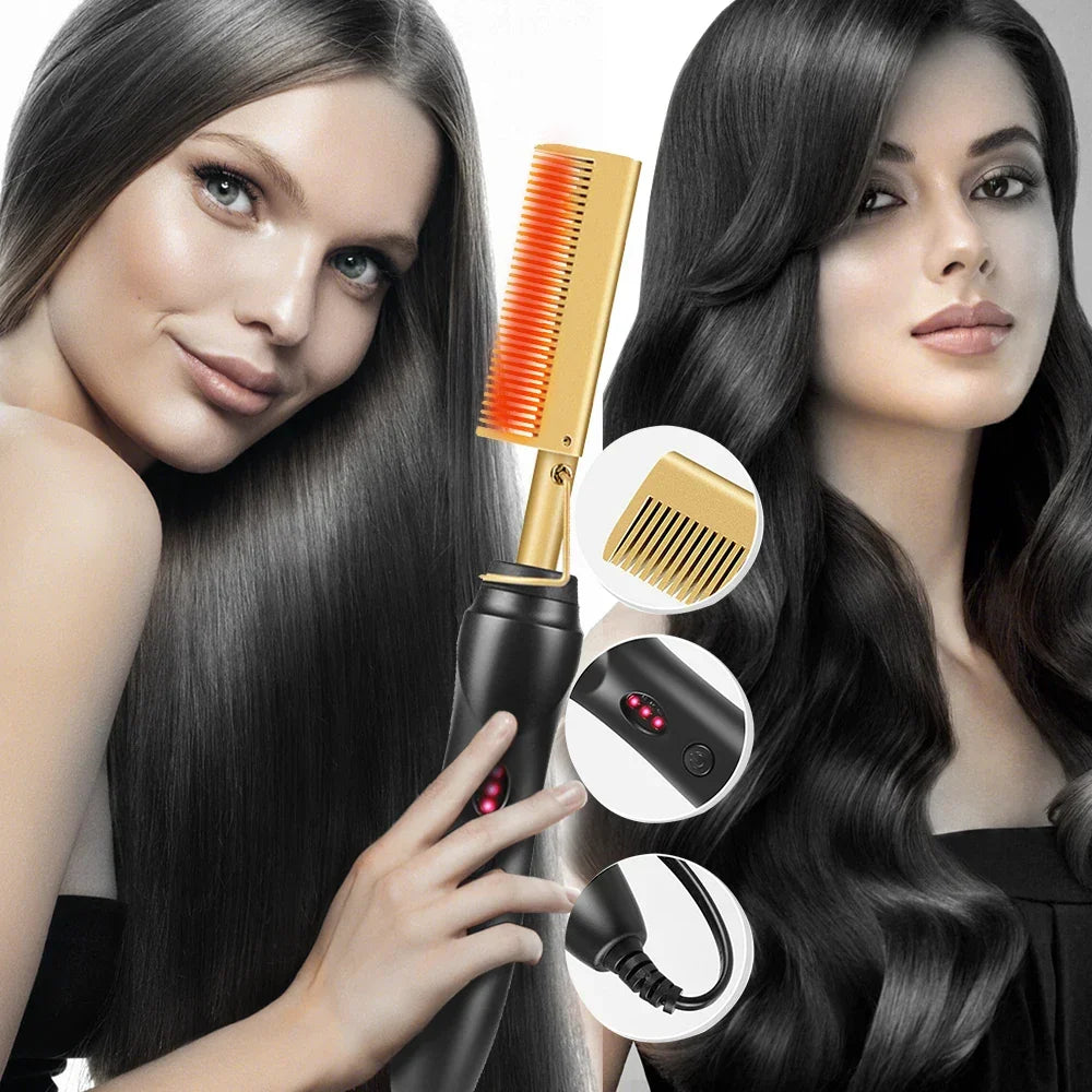 2-in-1 Heißkamm & Glätteisen für nasses und trockenes Haar– LUX-Peruck