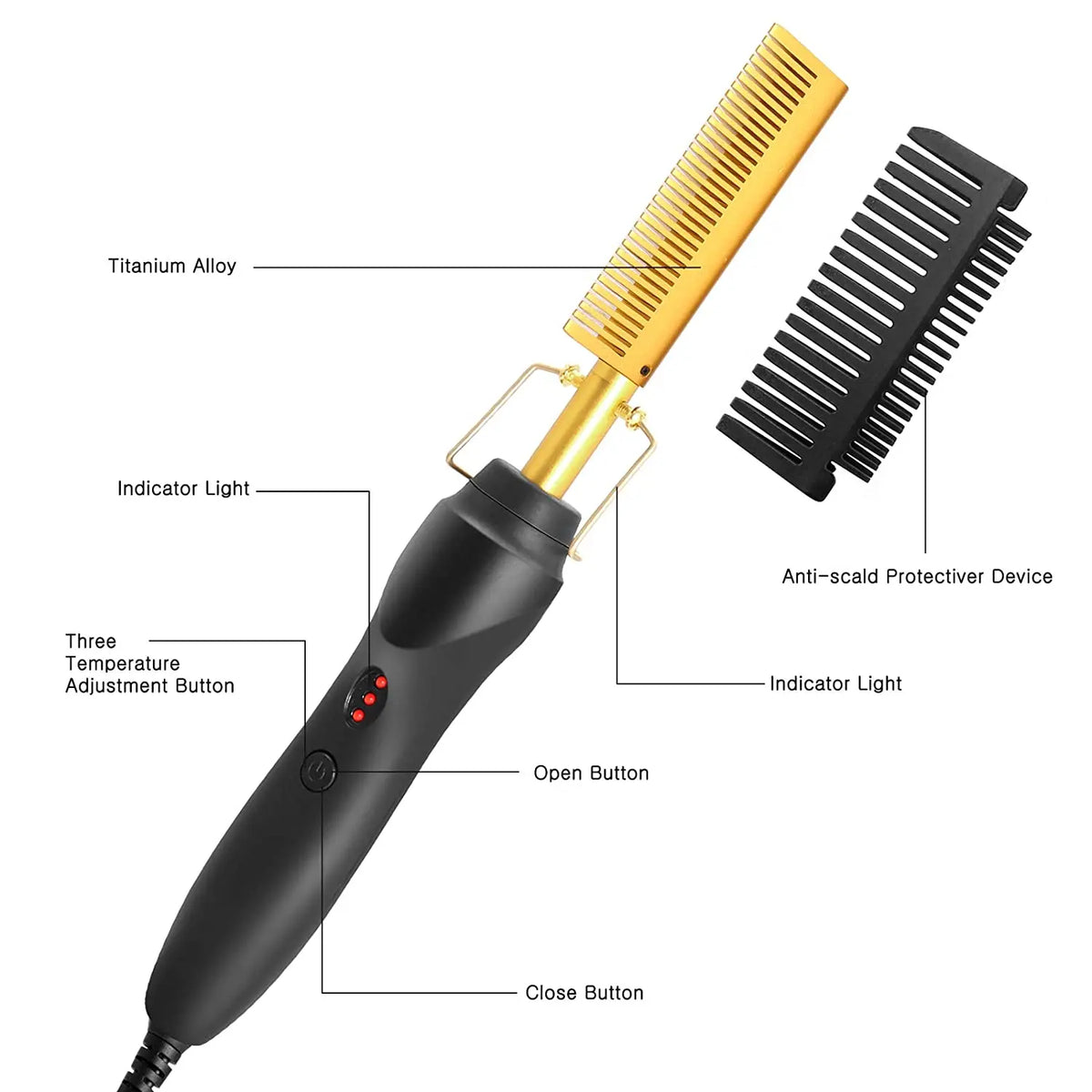 Anti-Verbrennungsschutz Heißkamm – 2-in-1 Haarglätter– LUX-Peruck