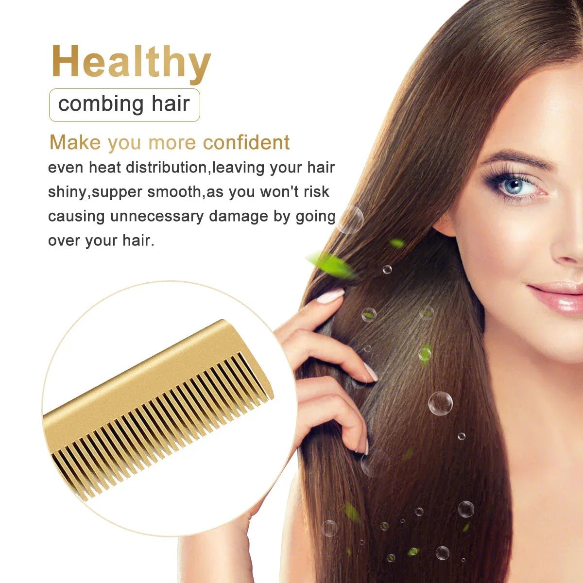 2-in-1 Heißkamm & Glätteisen – Anwendung am Haar– LUX-Peruck