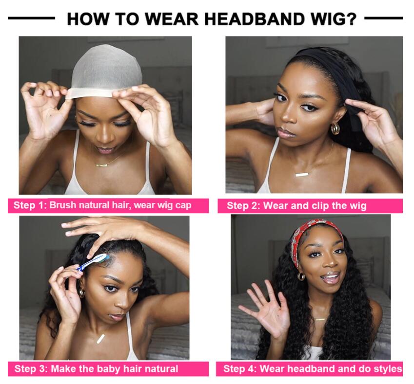Headband Wig - Brazilian Remy Real Hair- 180% 20 inches - - LUX-Peruck