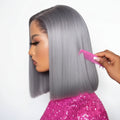 Perruque Bob Droit Gris Cheveux Naturels | Lace Frontale HD 13x4 Densité 210% | Cheveux 100% Remy 12 Pouces