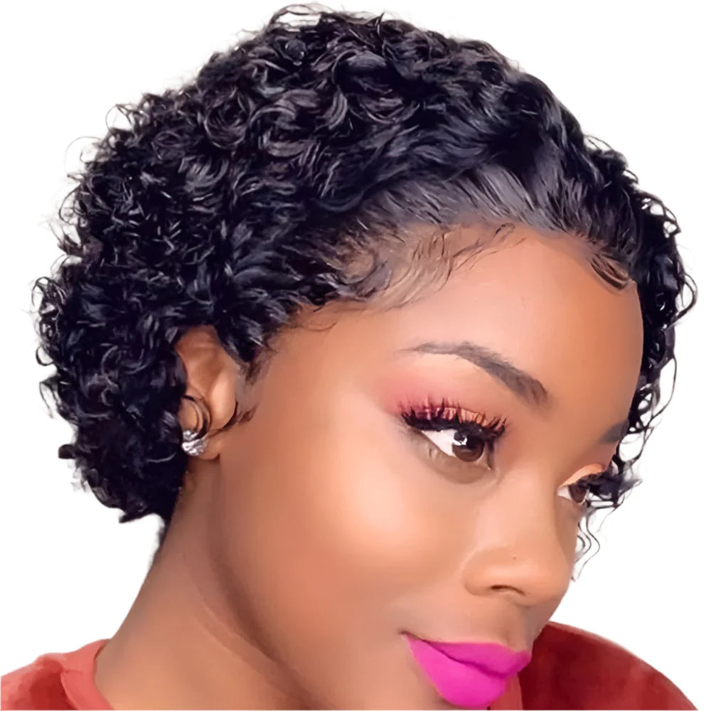 13x1 Short Curly Lace Front Remy Real Hair Wig LUX-Peruck