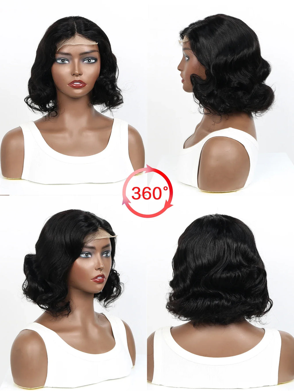 Black wig displayed on a mannequin- LUX-Peruck