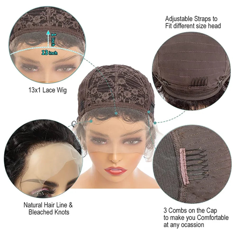 13x1 Short Curly Lace Front Remy Real Hair Wig LUX-Peruck