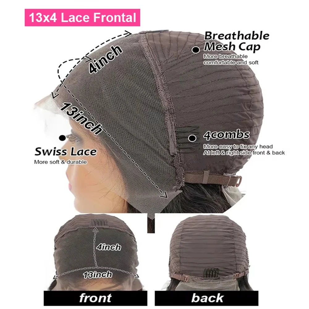 Perruque courte ondulée 4/27 | Dentelle HD densité 250 % | Cheveux naturels