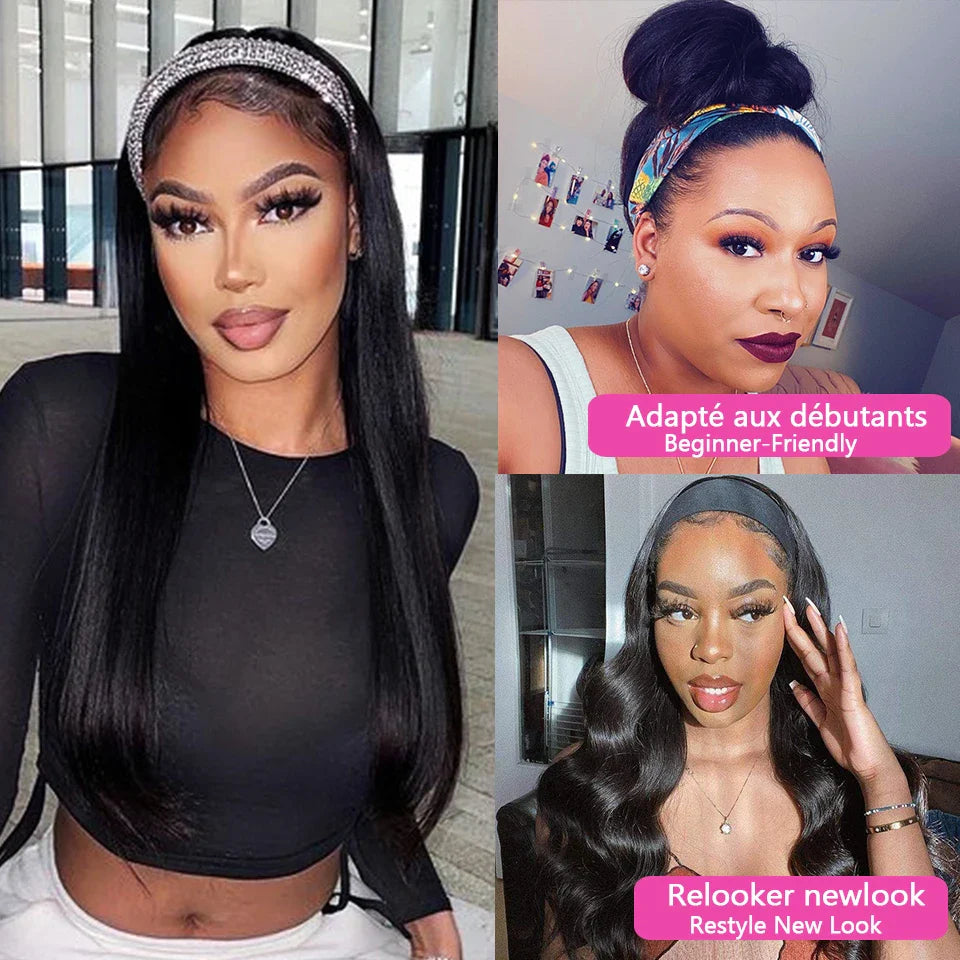 Headband Wig - Brazilian Remy Real Hair- 180% 20 inches - - LUX-Peruck